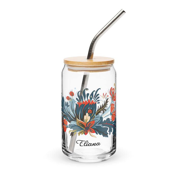 Eliana Exclusive Name Art Piece Can-Shaped Glass Home Office Work Mexican Spanish Pride Gift Cup One-Of-A-Kind Calligraphy Glass | E2 Mexicada 16 oz With Lid & Straw