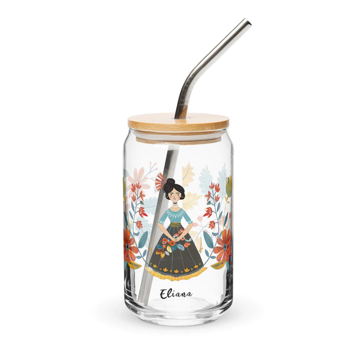 Eliana Exclusive Name Art Piece Can-Shaped Glass Home Office Work Mexican Spanish Pride Gift Cup One-Of-A-Kind Calligraphy Glass | E10 Mexicada 16 oz With Lid & Straw