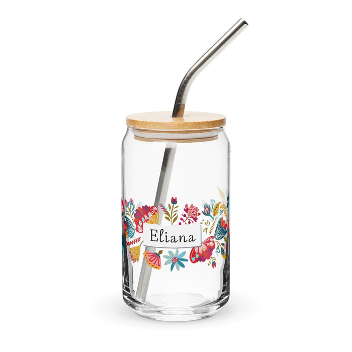 Eliana Exclusive Name Art Piece Can-Shaped Glass Home Office Work Mexican Spanish Pride Gift Cup One-Of-A-Kind Calligraphy Glass | E24 Mexicada 16 oz With Lid & Straw