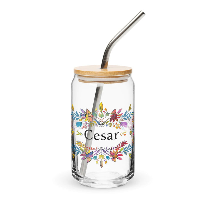 César Exclusive Name Art Piece Can-Shaped Glass Home Office Work Mexican Spanish Pride Gift Cup One-Of-A-Kind Calligraphy Glass | C22 Mexicada 16 oz With Lid & Straw