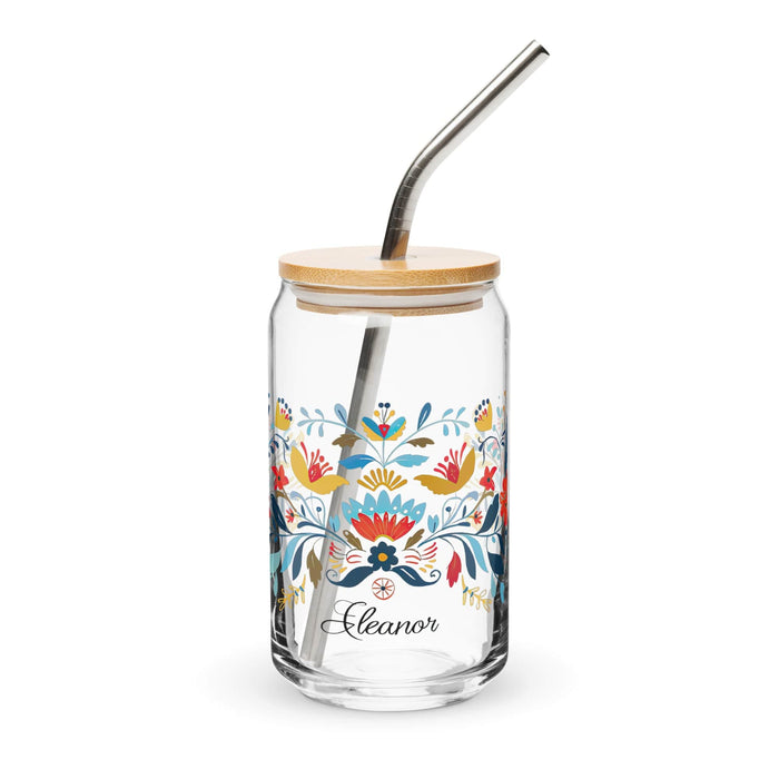 Eleanor Exclusive Name Art Piece Can-Shaped Glass Home Office Work Mexican Spanish Pride Gift Cup One-Of-A-Kind Calligraphy Glass | E23 Mexicada 16 oz With Lid & Straw