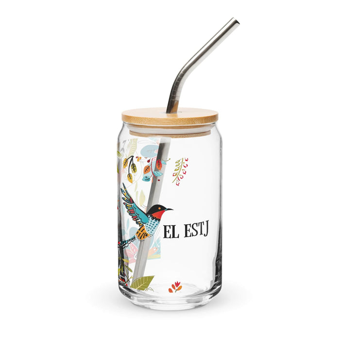 El Estj Exclusive Art Piece Can-Shaped Glass Home Office Work Mexican Spanish Pride Gift Cup One-Of-A-Kind Calligraphy Glass | E2 Mexicada 16 oz With Lid & Straw