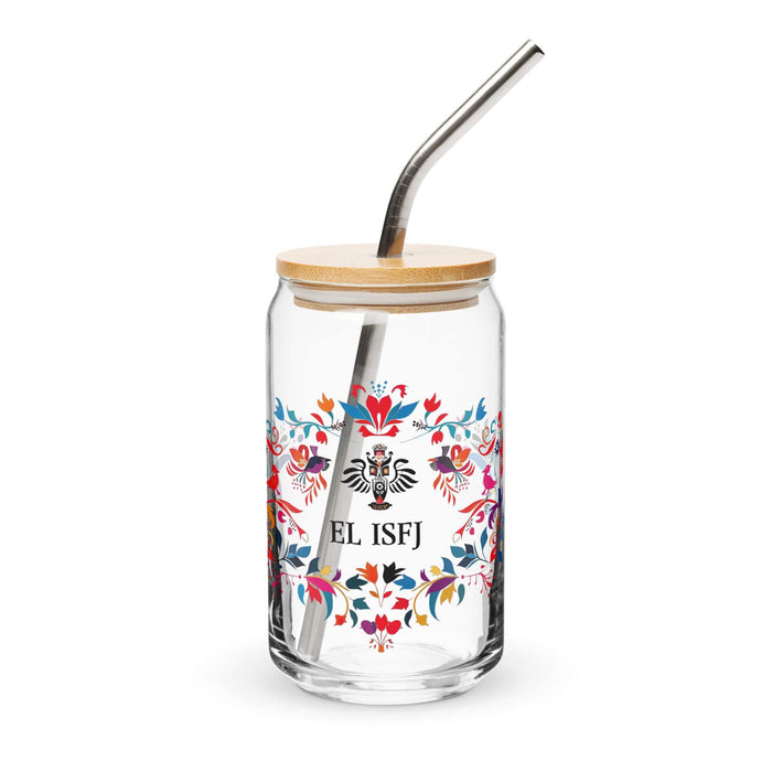 El Isfj Exclusive Art Piece Can-Shaped Glass Home Office Work Mexican Spanish Pride Gift Cup One-Of-A-Kind Calligraphy Glass | E14 Mexicada 16 oz With Lid & Straw