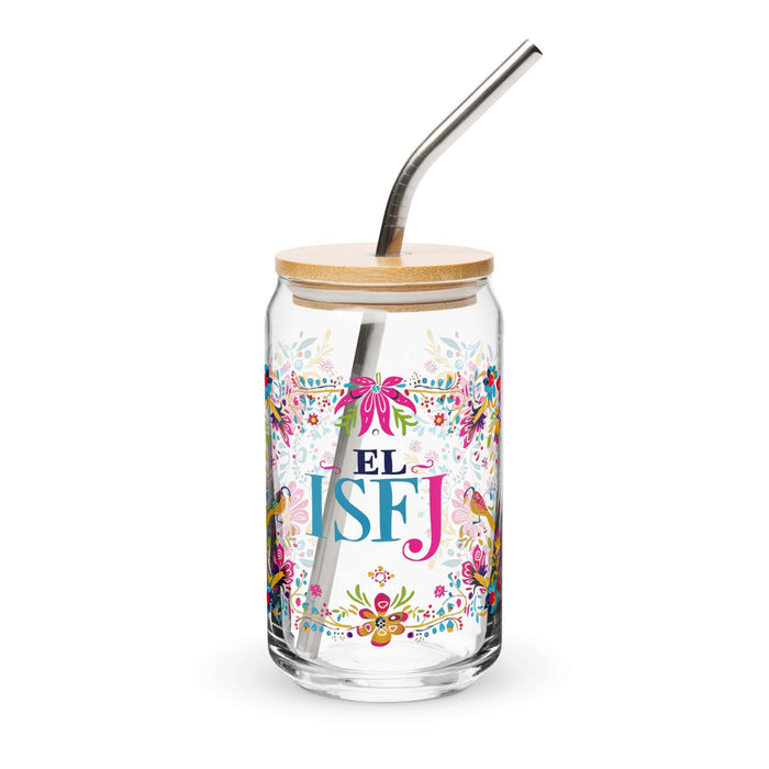 El Isfj Exclusive Art Piece Can-Shaped Glass Home Office Work Mexican Spanish Pride Gift Cup One-Of-A-Kind Calligraphy Glass | E18 Mexicada 16 oz With Lid & Straw