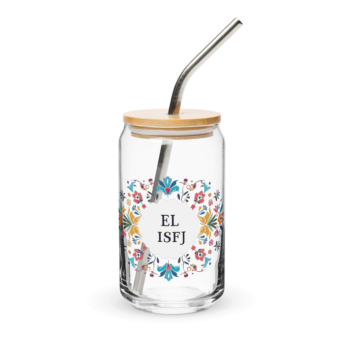 El Isfj Exclusive Art Piece Can-Shaped Glass Home Office Work Mexican Spanish Pride Gift Cup One-Of-A-Kind Calligraphy Glass | E21 Mexicada 16 oz With Lid & Straw