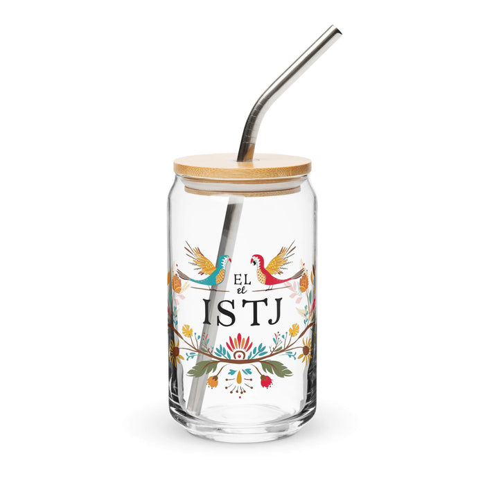 El Istj Exclusive Art Piece Can-Shaped Glass Home Office Work Mexican Spanish Pride Gift Cup One-Of-A-Kind Calligraphy Glass | E5 Mexicada 16 oz With Lid & Straw