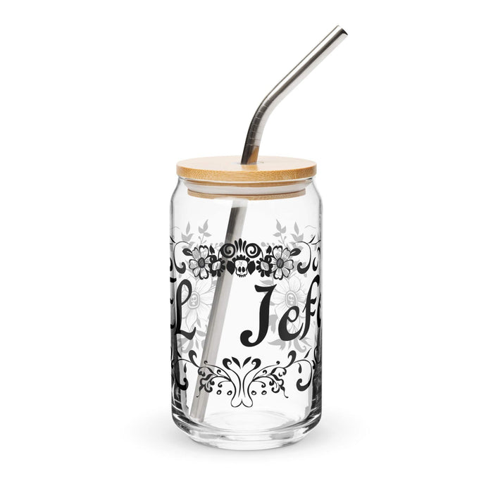 El Jefe Exclusive Art Piece Can-Shaped Glass Home Office Work Mexican Spanish Pride Gift Cup One-Of-A-Kind Calligraphy Glass | E9 Mexicada 16 oz With Lid & Straw