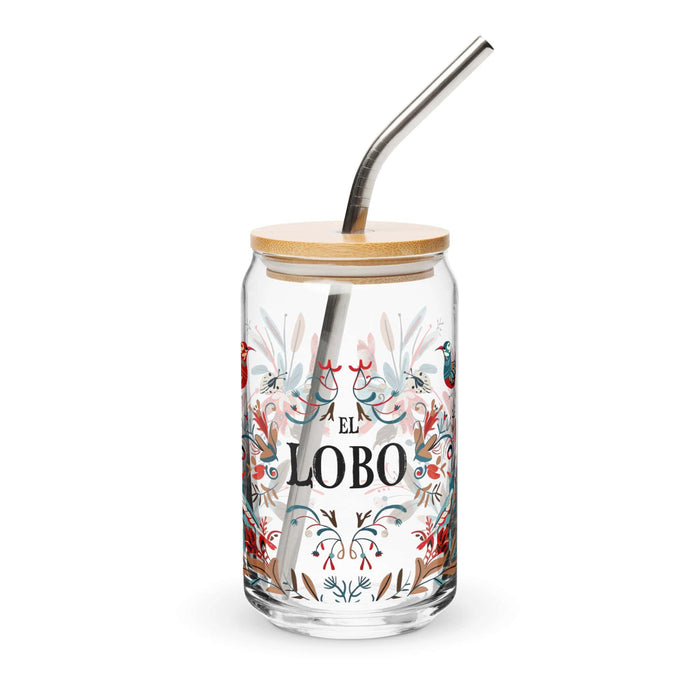 El Lobo Exclusive Art Piece Can-Shaped Glass Home Office Work Mexican Spanish Pride Gift Cup One-Of-A-Kind Calligraphy Glass | E3 Mexicada 16 oz With Lid & Straw