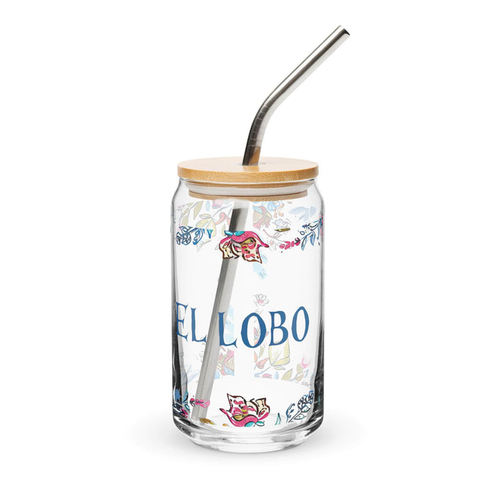 El Lobo Exclusive Art Piece Can-Shaped Glass Home Office Work Mexican Spanish Pride Gift Cup One-Of-A-Kind Calligraphy Glass | E7 Mexicada 16 oz With Lid & Straw