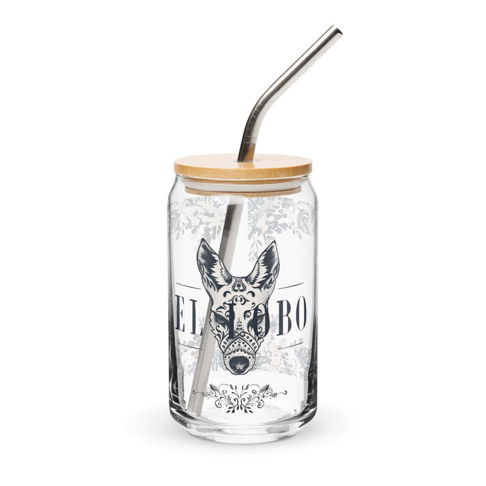 El Lobo Exclusive Art Piece Can-Shaped Glass Home Office Work Mexican Spanish Pride Gift Cup One-Of-A-Kind Calligraphy Glass | E8 Mexicada 16 oz With Lid & Straw