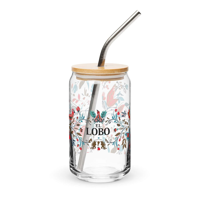 El Lobo Exclusive Art Piece Can-Shaped Glass Home Office Work Mexican Spanish Pride Gift Cup One-Of-A-Kind Calligraphy Glass | E9 Mexicada 16 oz With Lid & Straw