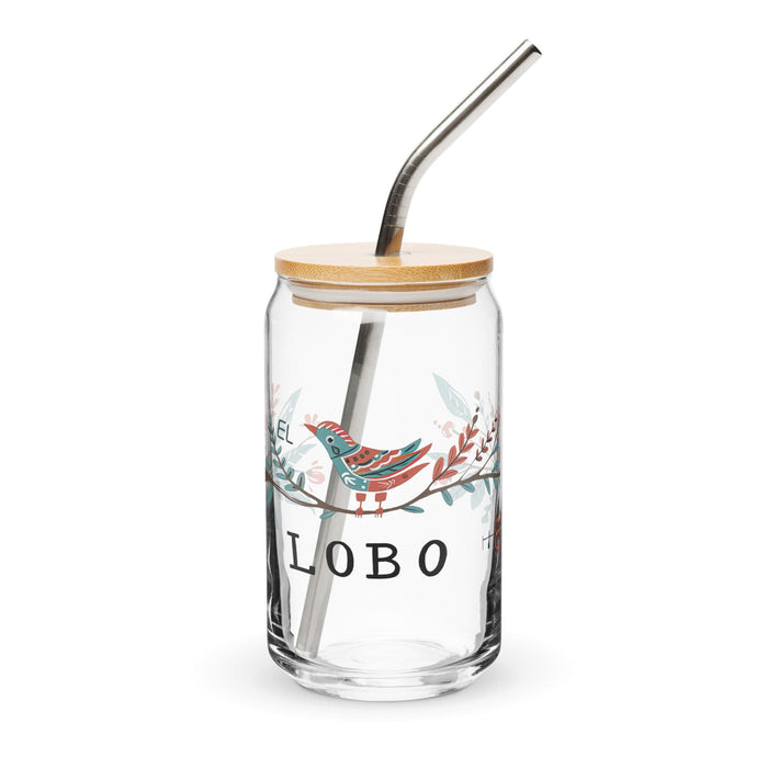 El Lobo Exclusive Art Piece Can-Shaped Glass Home Office Work Mexican Spanish Pride Gift Cup One-Of-A-Kind Calligraphy Glass | E13 Mexicada 16 oz With Lid & Straw