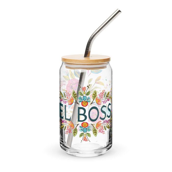 El Boss Exclusive Art Piece Can-Shaped Glass Home Office Work Mexican Spanish Pride Gift Cup One-Of-A-Kind Calligraphy Glass | E3 Mexicada 16 oz With Lid & Straw