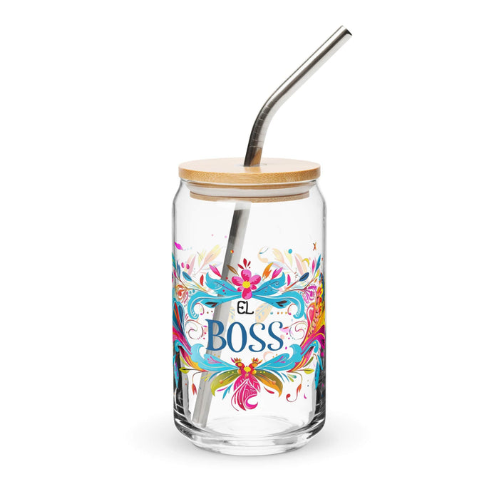 El Boss Exclusive Art Piece Can-Shaped Glass Home Office Work Mexican Spanish Pride Gift Cup One-Of-A-Kind Calligraphy Glass | E6 Mexicada 16 oz With Lid & Straw