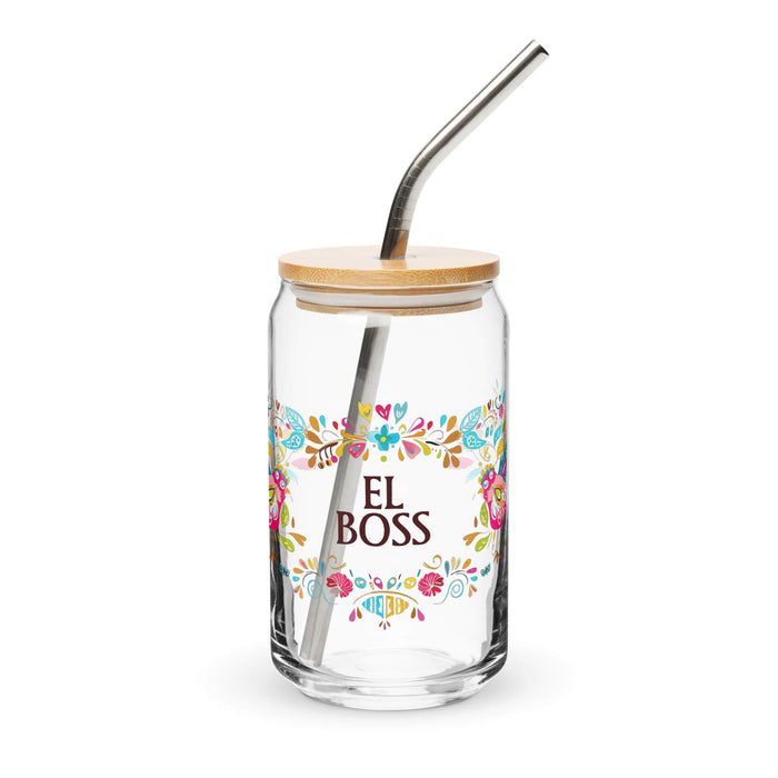 El Boss Exclusive Art Piece Can-Shaped Glass Home Office Work Mexican Spanish Pride Gift Cup One-Of-A-Kind Calligraphy Glass | E11 Mexicada 16 oz With Lid & Straw