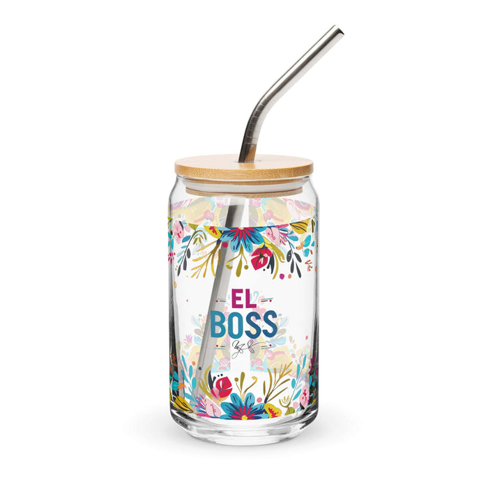 El Boss Exclusive Art Piece Can-Shaped Glass Home Office Work Mexican Spanish Pride Gift Cup One-Of-A-Kind Calligraphy Glass | E12 Mexicada 16 oz With Lid & Straw