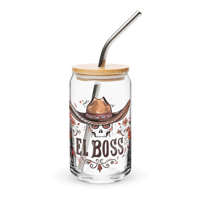 El Boss Exclusive Art Piece Can-Shaped Glass Home Office Work Mexican Spanish Pride Gift Cup One-Of-A-Kind Calligraphy Glass | E16 Mexicada 16 oz With Lid & Straw