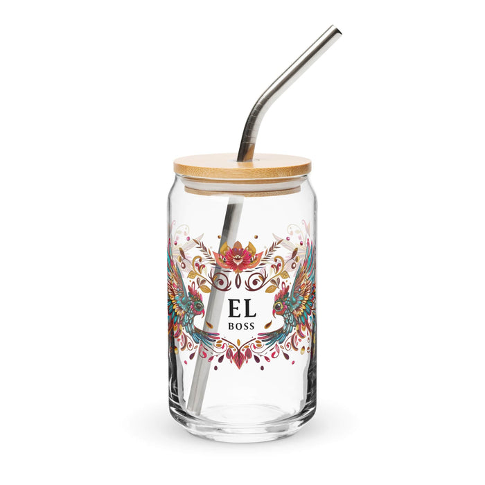 El Boss Exclusive Art Piece Can-Shaped Glass Home Office Work Mexican Spanish Pride Gift Cup One-Of-A-Kind Calligraphy Glass | E17 Mexicada 16 oz With Lid & Straw