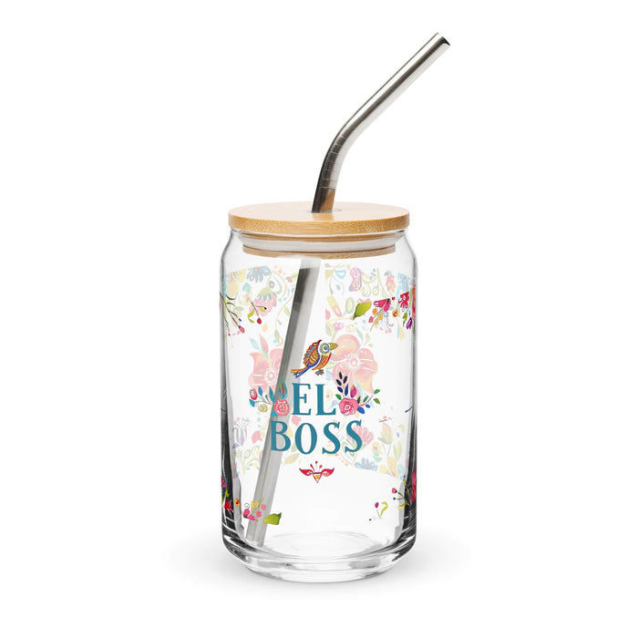 El Boss Exclusive Art Piece Can-Shaped Glass Home Office Work Mexican Spanish Pride Gift Cup One-Of-A-Kind Calligraphy Glass | E18 Mexicada 16 oz With Lid & Straw