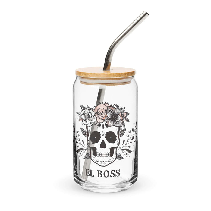 El Boss Exclusive Art Piece Can-Shaped Glass Home Office Work Mexican Spanish Pride Gift Cup One-Of-A-Kind Calligraphy Glass | E19 Mexicada 16 oz With Lid & Straw