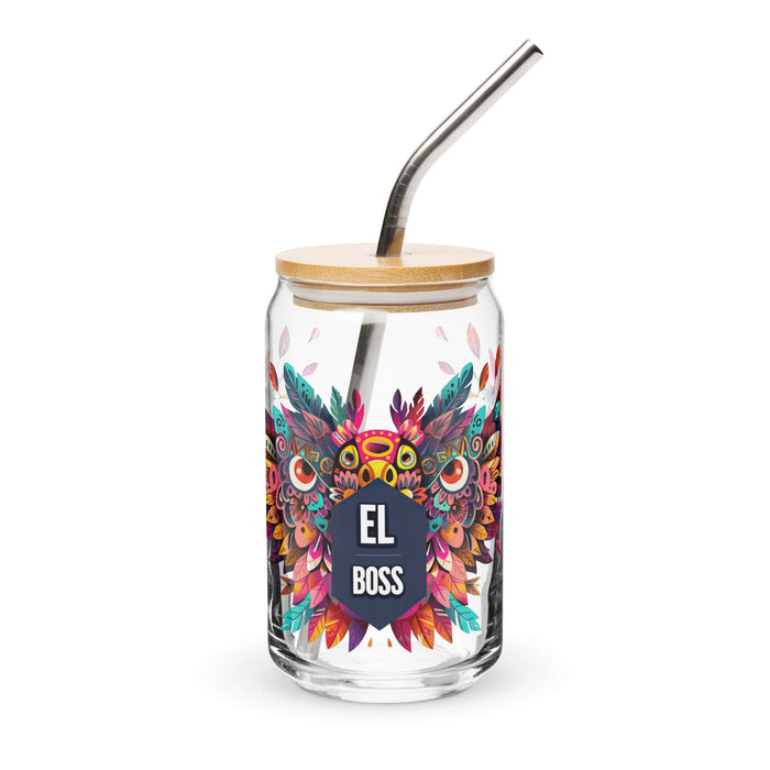 El Boss Exclusive Art Piece Can-Shaped Glass Home Office Work Mexican Spanish Pride Gift Cup One-Of-A-Kind Calligraphy Glass | E21 Mexicada 16 oz With Lid & Straw