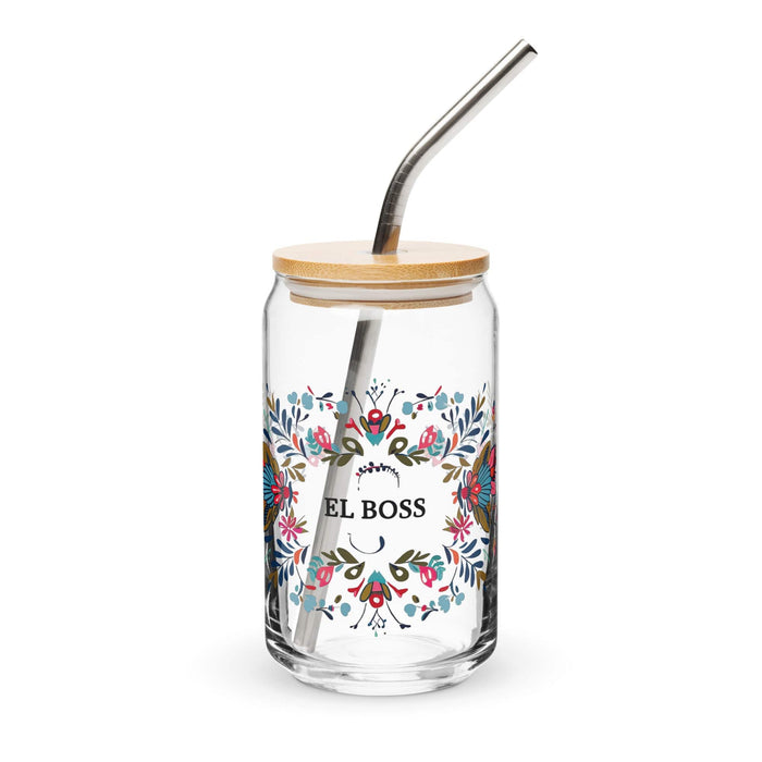 El Boss Exclusive Art Piece Can-Shaped Glass Home Office Work Mexican Spanish Pride Gift Cup One-Of-A-Kind Calligraphy Glass | E22 Mexicada 16 oz With Lid & Straw