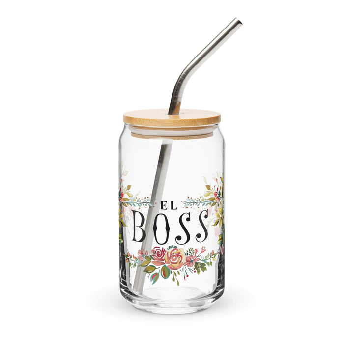 El Boss Exclusive Art Piece Can-Shaped Glass Home Office Work Mexican Spanish Pride Gift Cup One-Of-A-Kind Calligraphy Glass | E23 Mexicada 16 oz With Lid & Straw