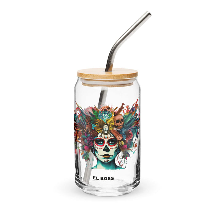 El Boss Exclusive Art Piece Can-Shaped Glass Home Office Work Mexican Spanish Pride Gift Cup One-Of-A-Kind Calligraphy Glass | E24 Mexicada 16 oz With Lid & Straw