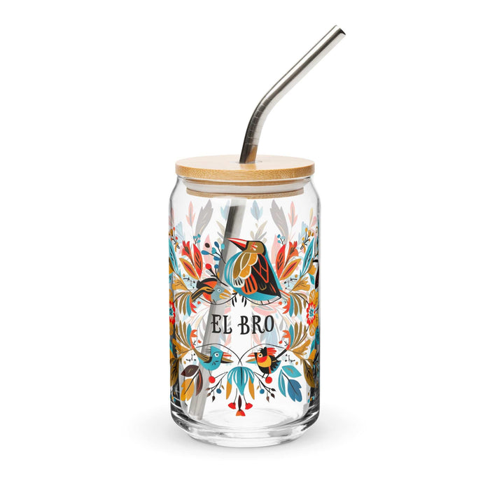 El Bro Exclusive Art Piece Can-Shaped Glass Home Office Work Mexican Spanish Pride Gift Cup One-Of-A-Kind Calligraphy Glass | E4 Mexicada 16 oz With Lid & Straw