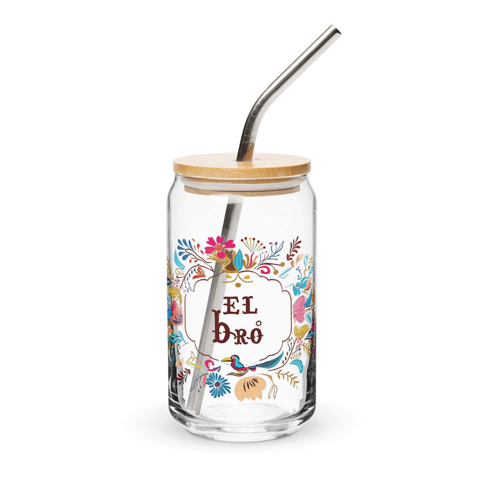 El Bro Exclusive Art Piece Can-Shaped Glass Home Office Work Mexican Spanish Pride Gift Cup One-Of-A-Kind Calligraphy Glass | E7 Mexicada 16 oz With Lid & Straw