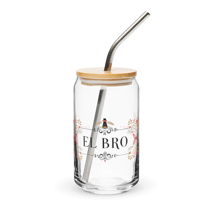 El Bro Exclusive Art Piece Can-Shaped Glass Home Office Work Mexican Spanish Pride Gift Cup One-Of-A-Kind Calligraphy Glass | E8 Mexicada 16 oz With Lid & Straw