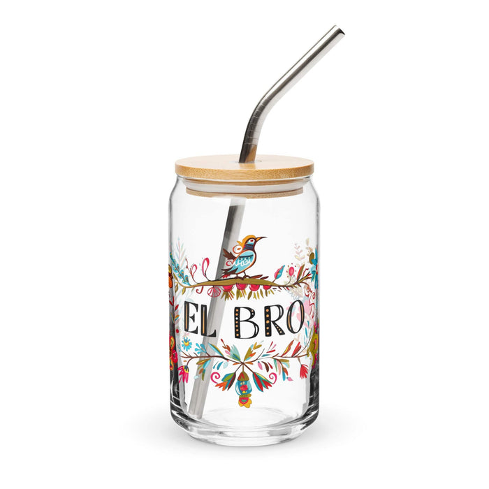 El Bro Exclusive Art Piece Can-Shaped Glass Home Office Work Mexican Spanish Pride Gift Cup One-Of-A-Kind Calligraphy Glass | E13 Mexicada 16 oz With Lid & Straw