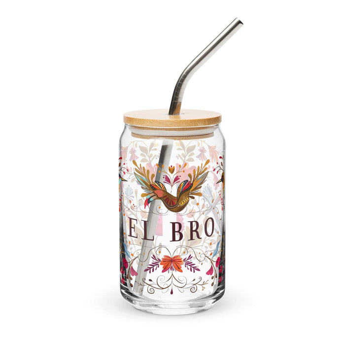 El Bro Exclusive Art Piece Can-Shaped Glass Home Office Work Mexican Spanish Pride Gift Cup One-Of-A-Kind Calligraphy Glass | E15 Mexicada 16 oz With Lid & Straw