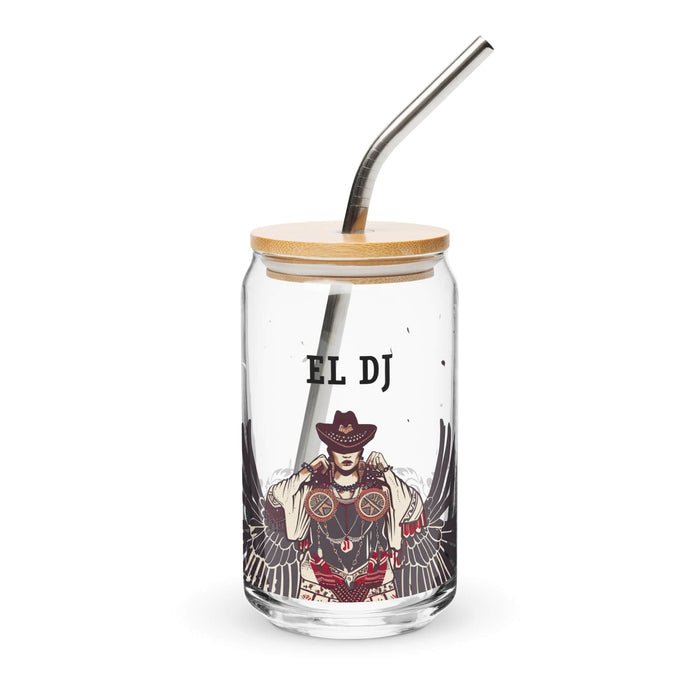 El Dj Exclusive Art Piece Can-Shaped Glass Home Office Work Mexican Spanish Pride Gift Cup One-Of-A-Kind Calligraphy Glass | E4 Mexicada 16 oz With Lid & Straw