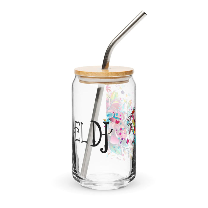 El Dj Exclusive Art Piece Can-Shaped Glass Home Office Work Mexican Spanish Pride Gift Cup One-Of-A-Kind Calligraphy Glass | E5 Mexicada 16 oz With Lid & Straw