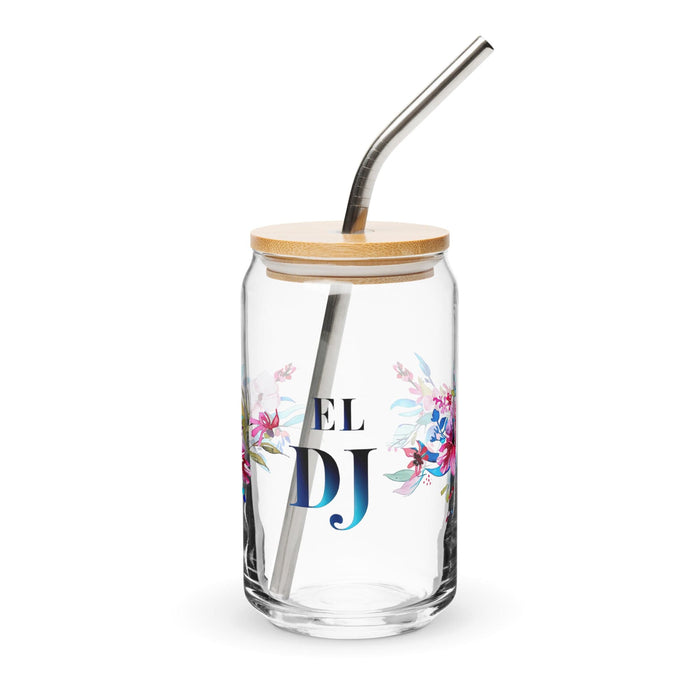 El Dj Exclusive Art Piece Can-Shaped Glass Home Office Work Mexican Spanish Pride Gift Cup One-Of-A-Kind Calligraphy Glass | E6 Mexicada 16 oz With Lid & Straw