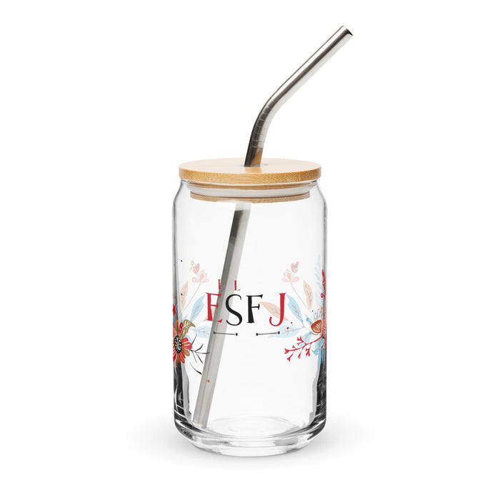 El Esfj Exclusive Art Piece Can-Shaped Glass Home Office Work Mexican Spanish Pride Gift Cup One-Of-A-Kind Calligraphy Glass | E1 Mexicada 16 oz With Lid & Straw