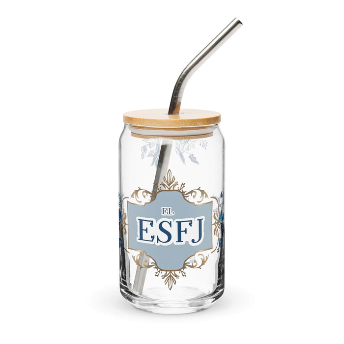 El Esfj Exclusive Art Piece Can-Shaped Glass Home Office Work Mexican Spanish Pride Gift Cup One-Of-A-Kind Calligraphy Glass | E3 Mexicada 16 oz With Lid & Straw