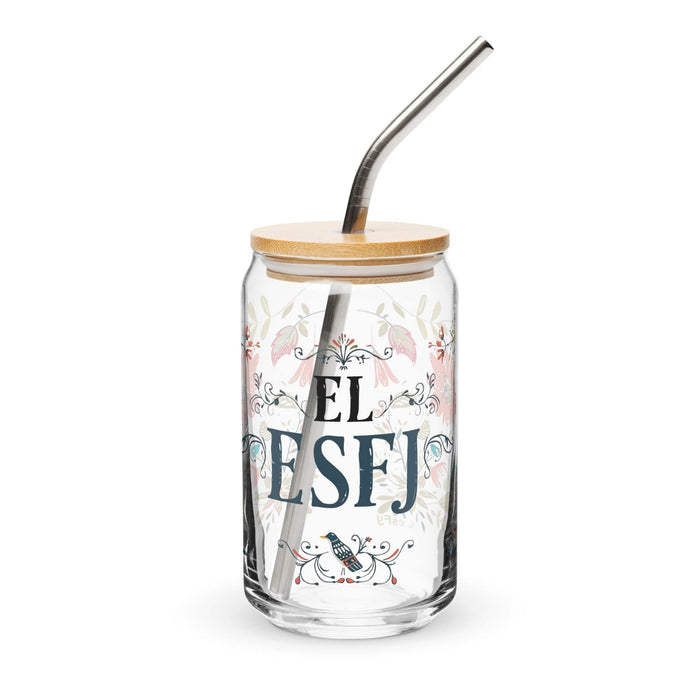 El Esfj Exclusive Art Piece Can-Shaped Glass Home Office Work Mexican Spanish Pride Gift Cup One-Of-A-Kind Calligraphy Glass | E8 Mexicada 16 oz With Lid & Straw