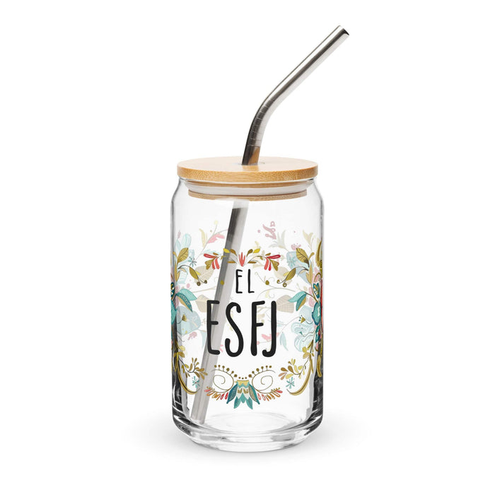 El Esfj Exclusive Art Piece Can-Shaped Glass Home Office Work Mexican Spanish Pride Gift Cup One-Of-A-Kind Calligraphy Glass | E9 Mexicada 16 oz With Lid & Straw