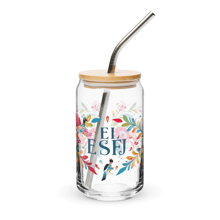 El Esfj Exclusive Art Piece Can-Shaped Glass Home Office Work Mexican Spanish Pride Gift Cup One-Of-A-Kind Calligraphy Glass | E11 Mexicada 16 oz With Lid & Straw