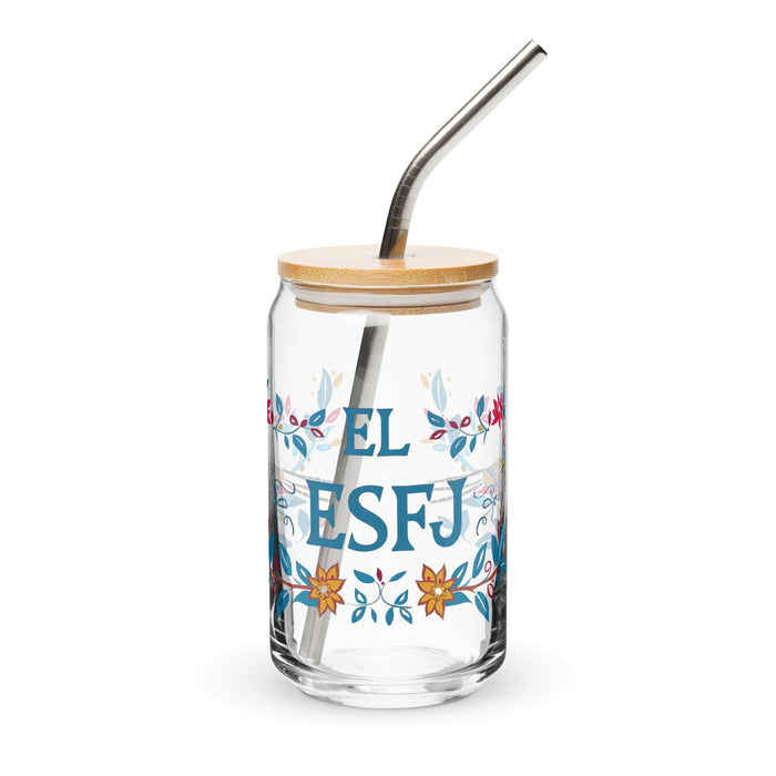 El Esfj Exclusive Art Piece Can-Shaped Glass Home Office Work Mexican Spanish Pride Gift Cup One-Of-A-Kind Calligraphy Glass | E13 Mexicada 16 oz With Lid & Straw