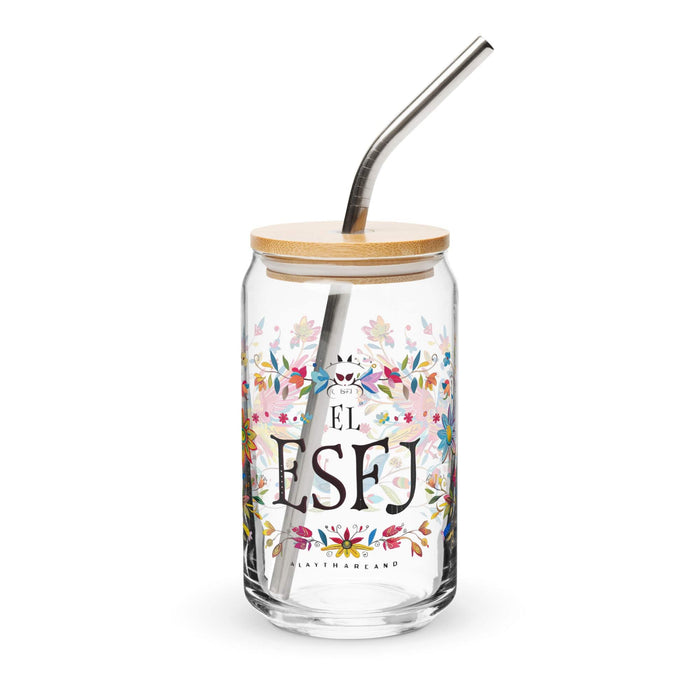 El Esfj Exclusive Art Piece Can-Shaped Glass Home Office Work Mexican Spanish Pride Gift Cup One-Of-A-Kind Calligraphy Glass | E15 Mexicada 16 oz With Lid & Straw