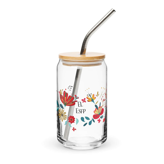 El Esfp Exclusive Art Piece Can-Shaped Glass Home Office Work Mexican Spanish Pride Gift Cup One-Of-A-Kind Calligraphy Glass | E1 Mexicada 16 oz With Lid & Straw