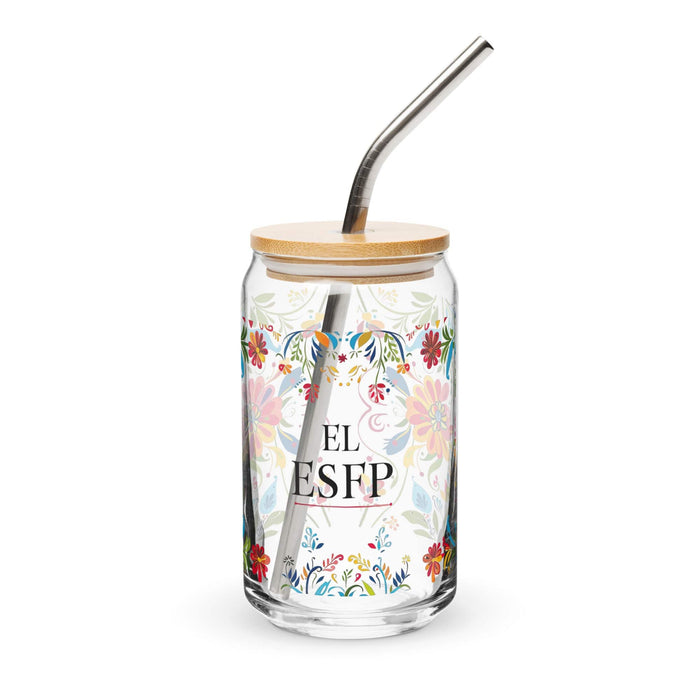 El Esfp Exclusive Art Piece Can-Shaped Glass Home Office Work Mexican Spanish Pride Gift Cup One-Of-A-Kind Calligraphy Glass | E3 Mexicada 16 oz With Lid & Straw