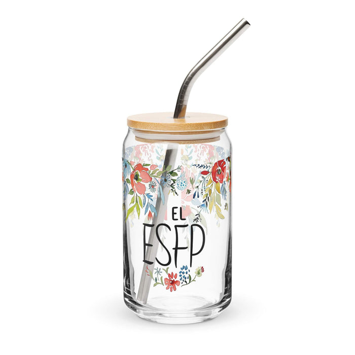 El Esfp Exclusive Art Piece Can-Shaped Glass Home Office Work Mexican Spanish Pride Gift Cup One-Of-A-Kind Calligraphy Glass | E6 Mexicada 16 oz With Lid & Straw