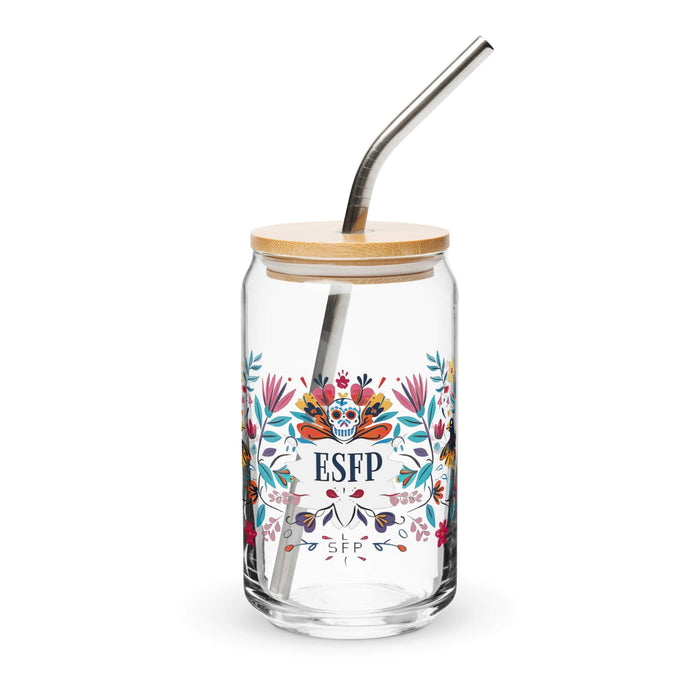 El Esfp Exclusive Art Piece Can-Shaped Glass Home Office Work Mexican Spanish Pride Gift Cup One-Of-A-Kind Calligraphy Glass | E10 Mexicada 16 oz With Lid & Straw