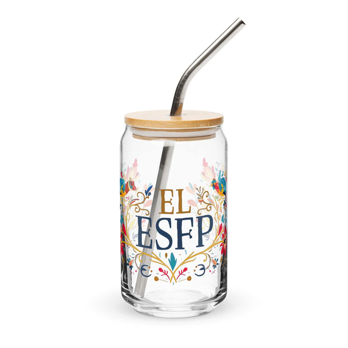 El Esfp Exclusive Art Piece Can-Shaped Glass Home Office Work Mexican Spanish Pride Gift Cup One-Of-A-Kind Calligraphy Glass | E11 Mexicada 16 oz With Lid & Straw