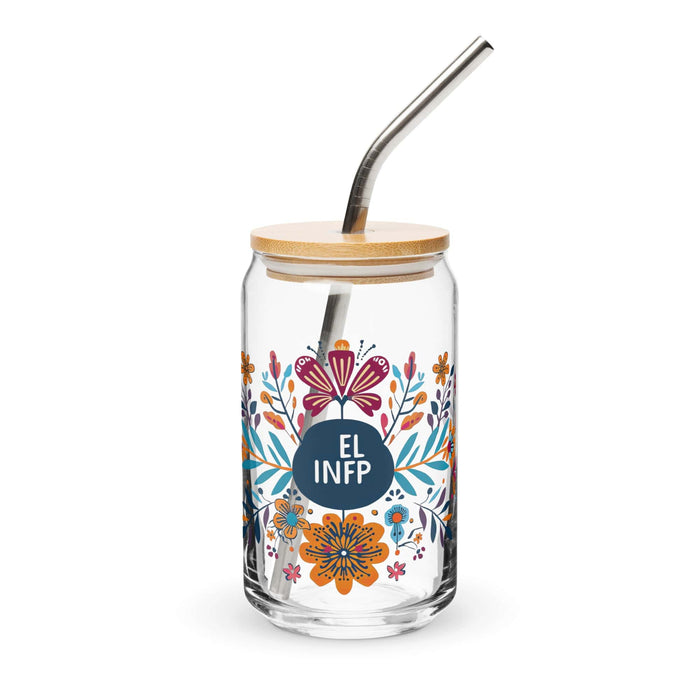 El Infp Exclusive Art Piece Can-Shaped Glass Home Office Work Mexican Spanish Pride Gift Cup One-Of-A-Kind Calligraphy Glass | E8 Mexicada 16 oz With Lid & Straw