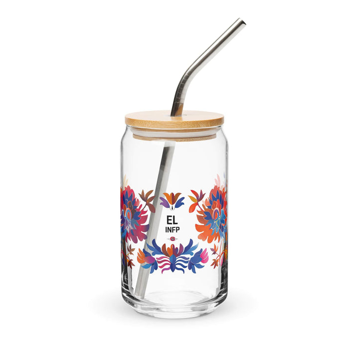 El Infp Exclusive Art Piece Can-Shaped Glass Home Office Work Mexican Spanish Pride Gift Cup One-Of-A-Kind Calligraphy Glass | E10 Mexicada 16 oz With Lid & Straw